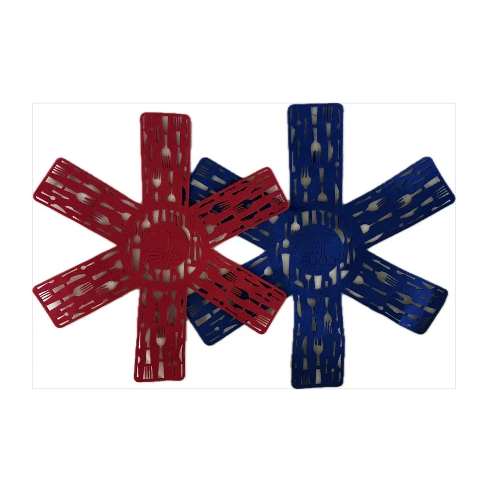 CORE KITCHEN Set of 2 Pot & Pan Felt Protector Pads Red & Blue Utensil Patterned